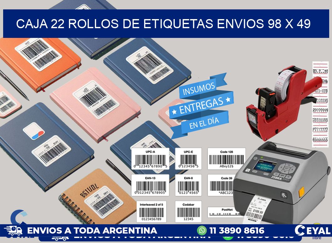 CAJA 22 ROLLOS DE ETIQUETAS ENVIOS 98 x 49
