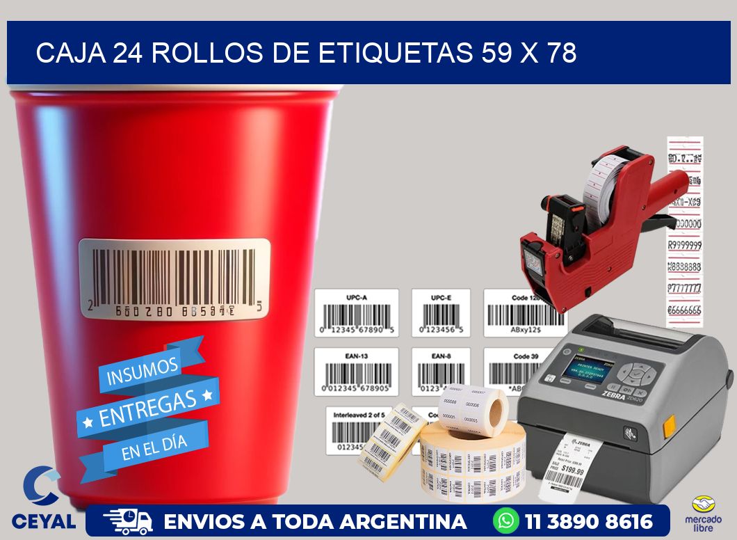 CAJA 24 ROLLOS DE ETIQUETAS 59 x 78