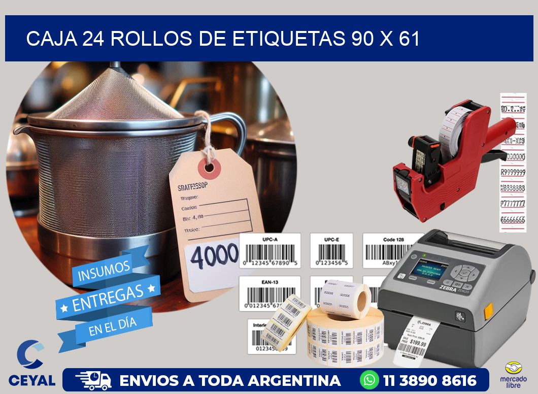 CAJA 24 ROLLOS DE ETIQUETAS 90 x 61