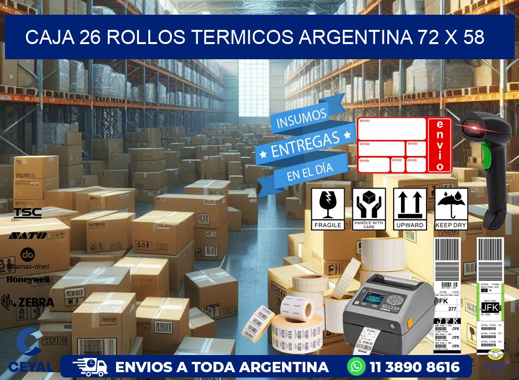 CAJA 26 ROLLOS TERMICOS ARGENTINA 72 x 58