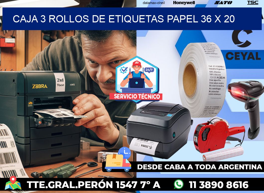 CAJA 3 ROLLOS DE ETIQUETAS PAPEL 36 x 20