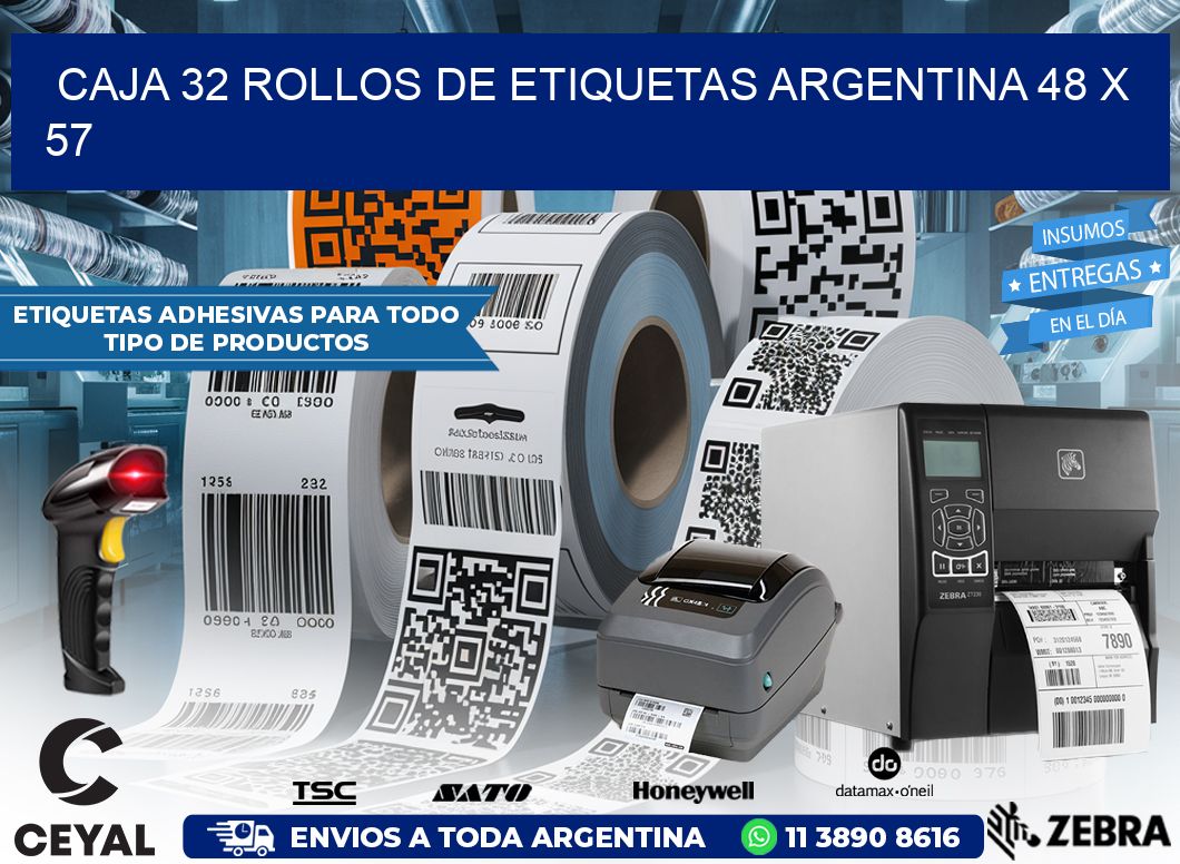 CAJA 32 ROLLOS DE ETIQUETAS ARGENTINA 48 x 57
