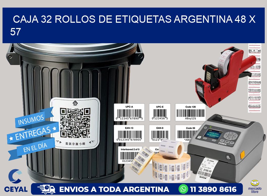 CAJA 32 ROLLOS DE ETIQUETAS ARGENTINA 48 x 57