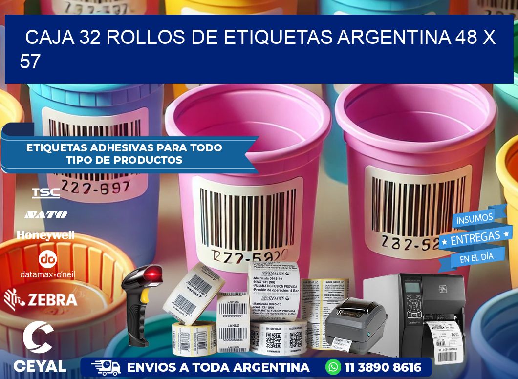 CAJA 32 ROLLOS DE ETIQUETAS ARGENTINA 48 x 57