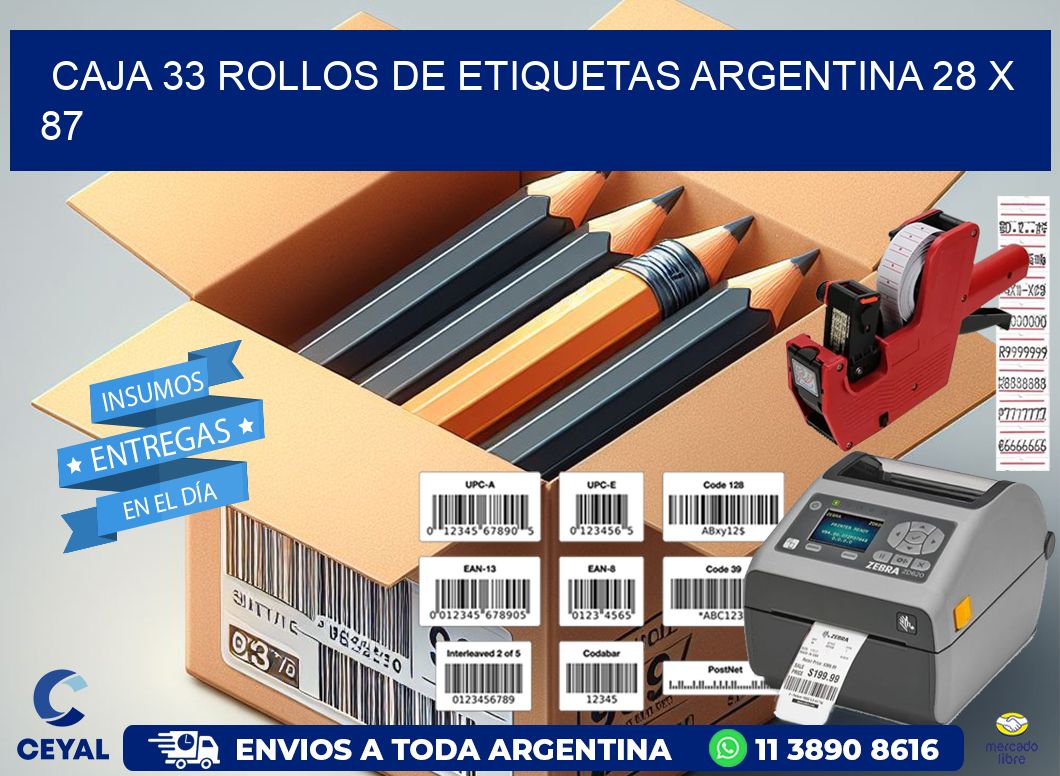 CAJA 33 ROLLOS DE ETIQUETAS ARGENTINA 28 x 87