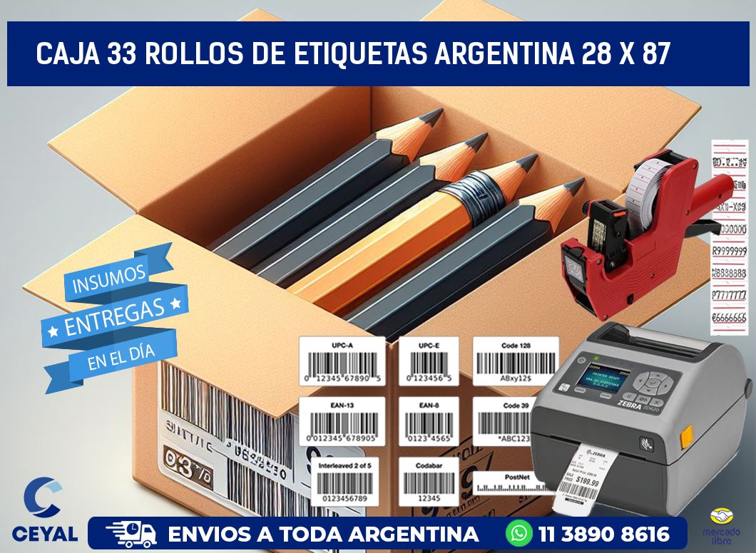 CAJA 33 ROLLOS DE ETIQUETAS ARGENTINA 28 x 87