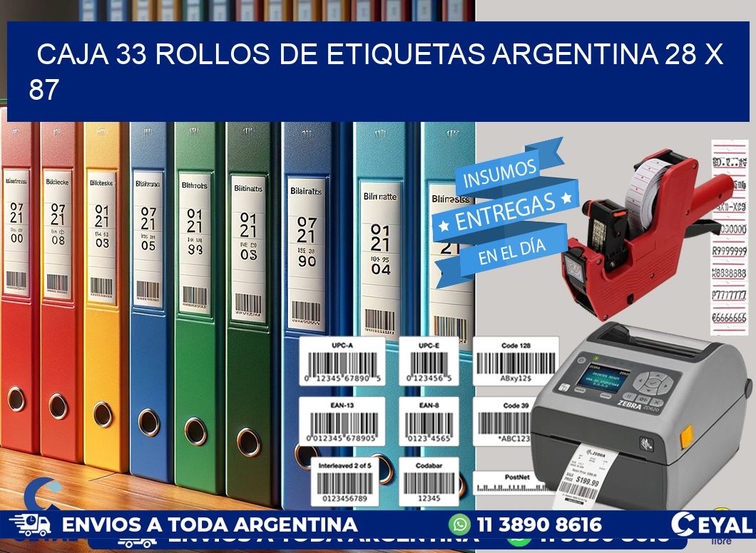 CAJA 33 ROLLOS DE ETIQUETAS ARGENTINA 28 x 87