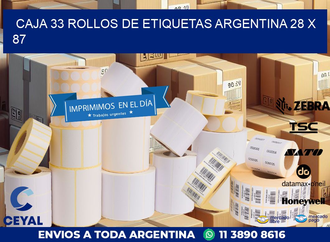 CAJA 33 ROLLOS DE ETIQUETAS ARGENTINA 28 x 87