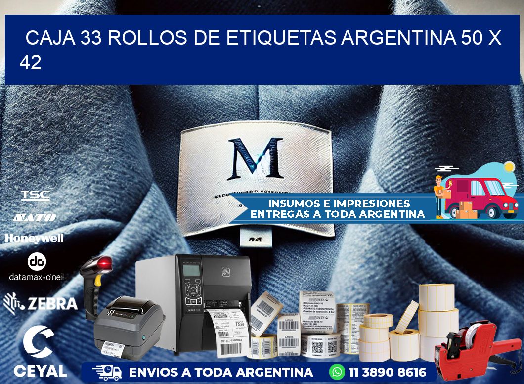CAJA 33 ROLLOS DE ETIQUETAS ARGENTINA 50 x 42