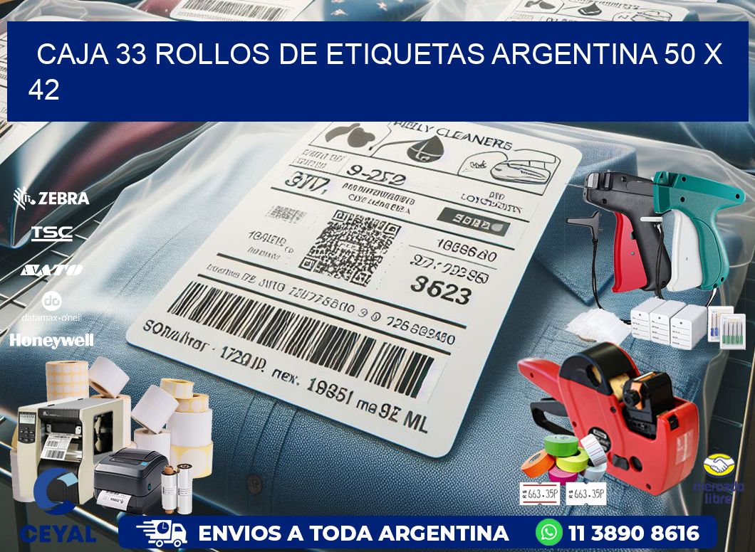 CAJA 33 ROLLOS DE ETIQUETAS ARGENTINA 50 x 42