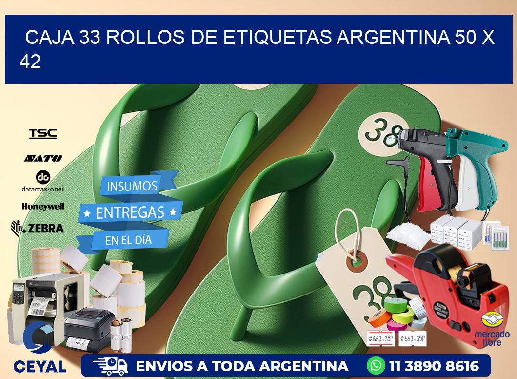 CAJA 33 ROLLOS DE ETIQUETAS ARGENTINA 50 x 42
