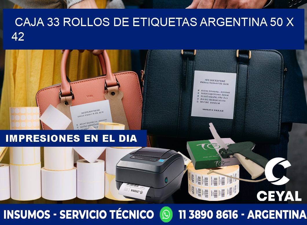CAJA 33 ROLLOS DE ETIQUETAS ARGENTINA 50 x 42
