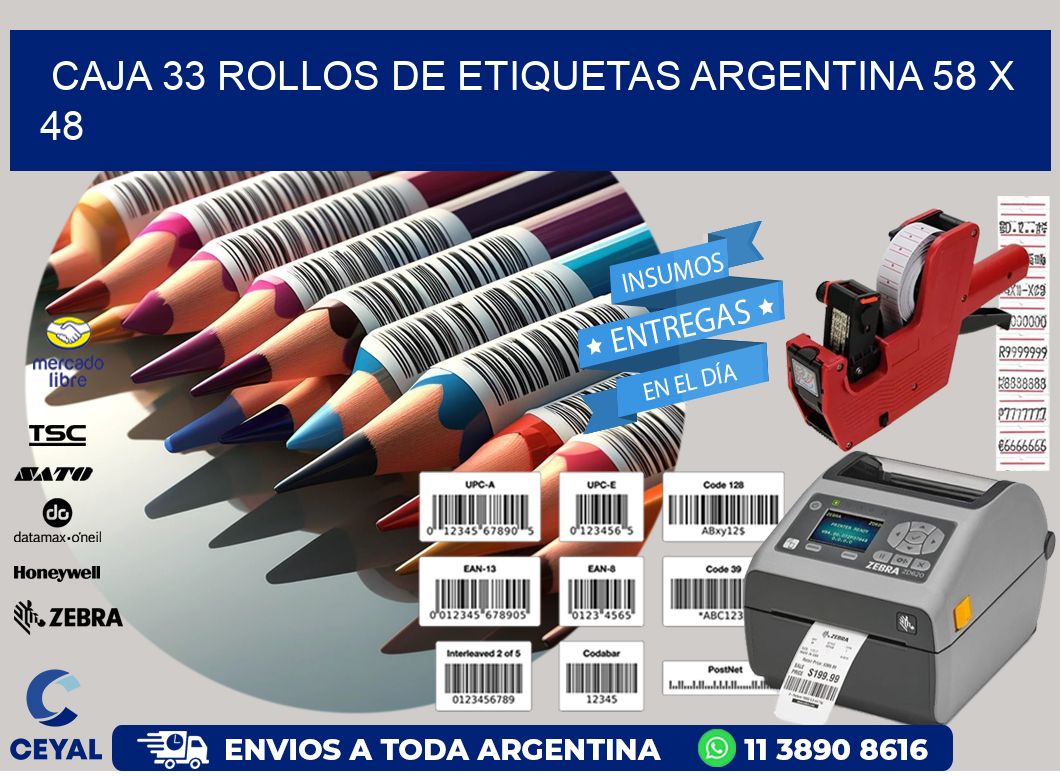 CAJA 33 ROLLOS DE ETIQUETAS ARGENTINA 58 x 48