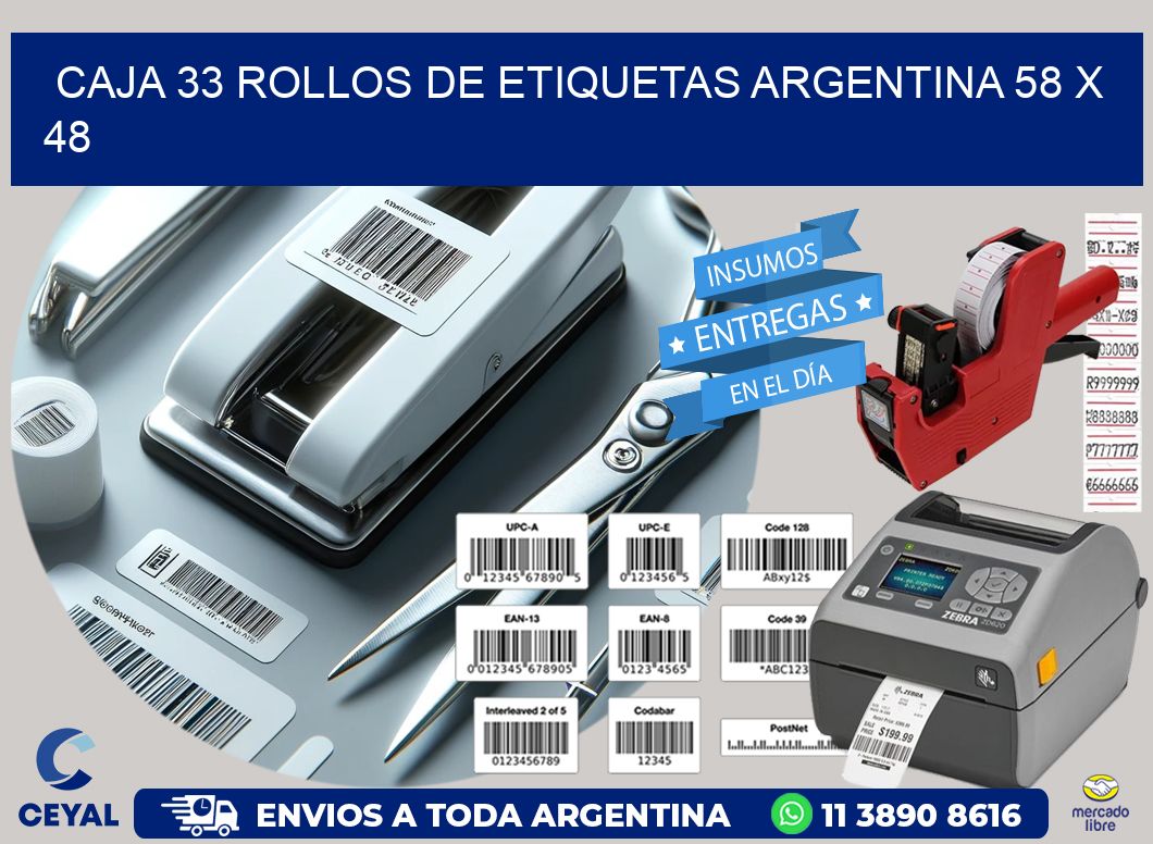 CAJA 33 ROLLOS DE ETIQUETAS ARGENTINA 58 x 48