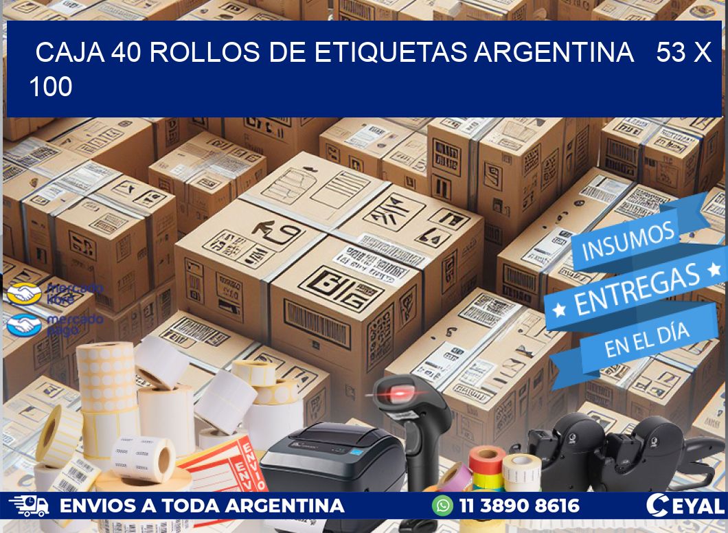 CAJA 40 ROLLOS DE ETIQUETAS ARGENTINA   53 x 100