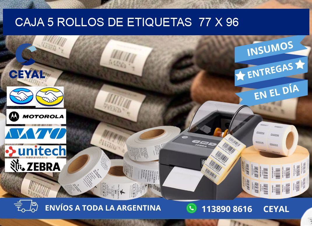CAJA 5 ROLLOS DE ETIQUETAS  77 x 96