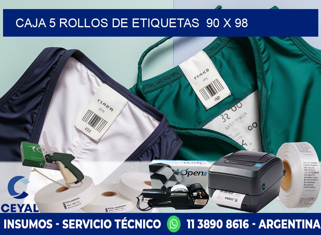 CAJA 5 ROLLOS DE ETIQUETAS  90 x 98