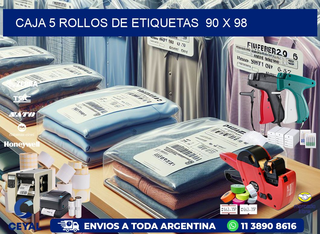 CAJA 5 ROLLOS DE ETIQUETAS  90 x 98