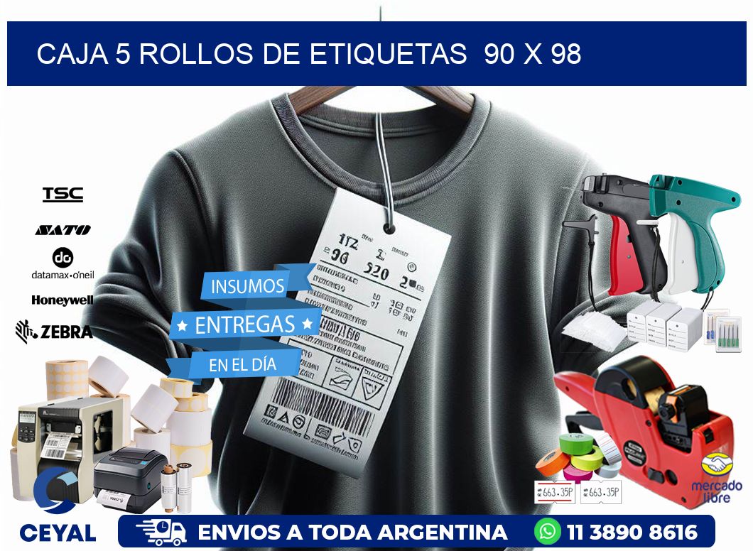 CAJA 5 ROLLOS DE ETIQUETAS  90 x 98