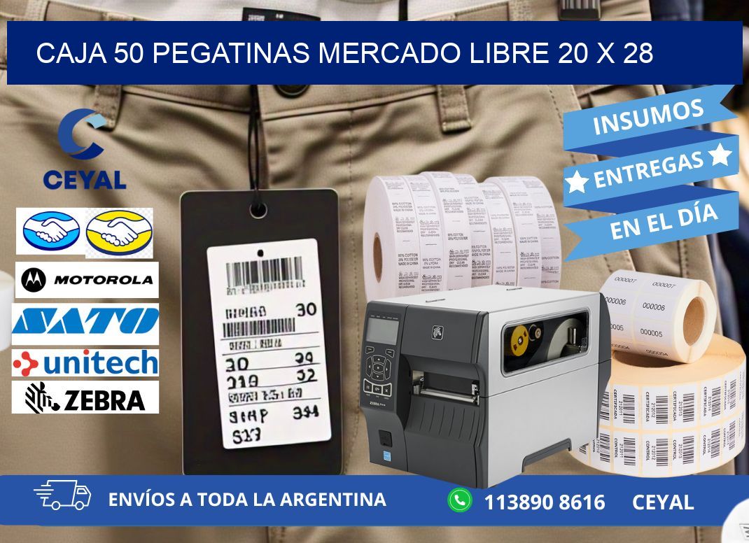 CAJA 50 PEGATINAS MERCADO LIBRE 20 x 28