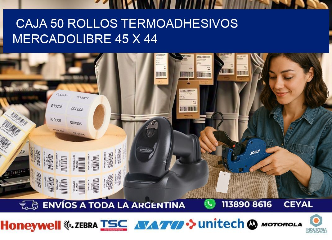 CAJA 50 ROLLOS TERMOADHESIVOS MERCADOLIBRE 45 x 44
