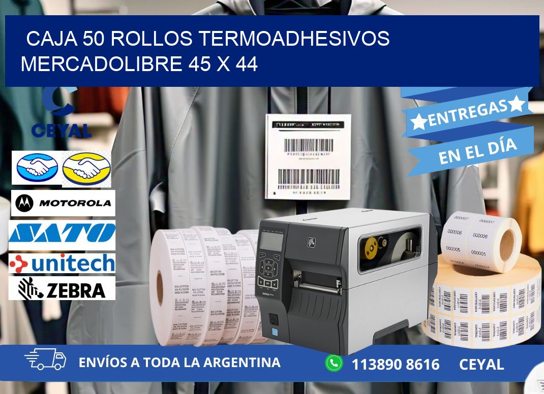 CAJA 50 ROLLOS TERMOADHESIVOS MERCADOLIBRE 45 x 44