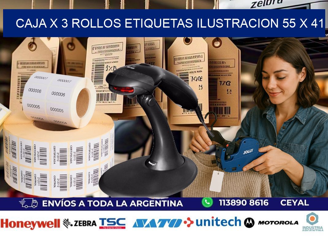 Caja X 3 Rollos Etiquetas Ilustracion 55 x 41