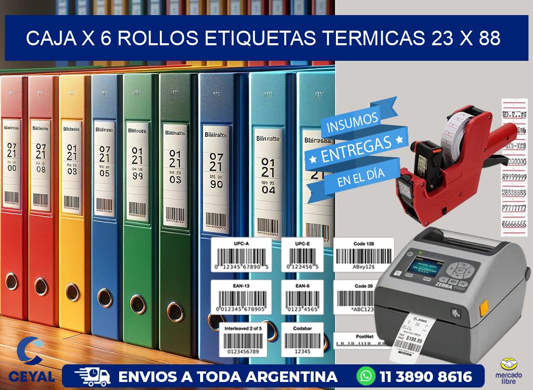 Caja X 6 Rollos Etiquetas termicas 23 x 88