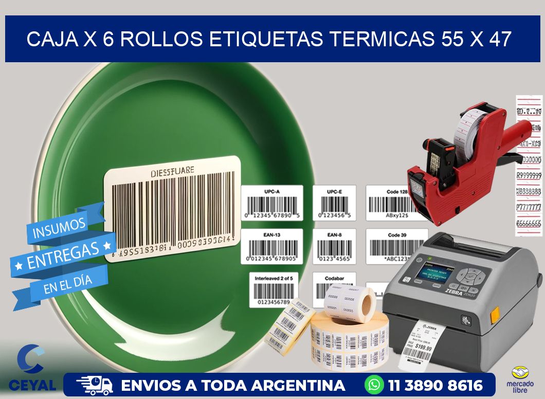 Caja X 6 Rollos Etiquetas termicas 55 x 47