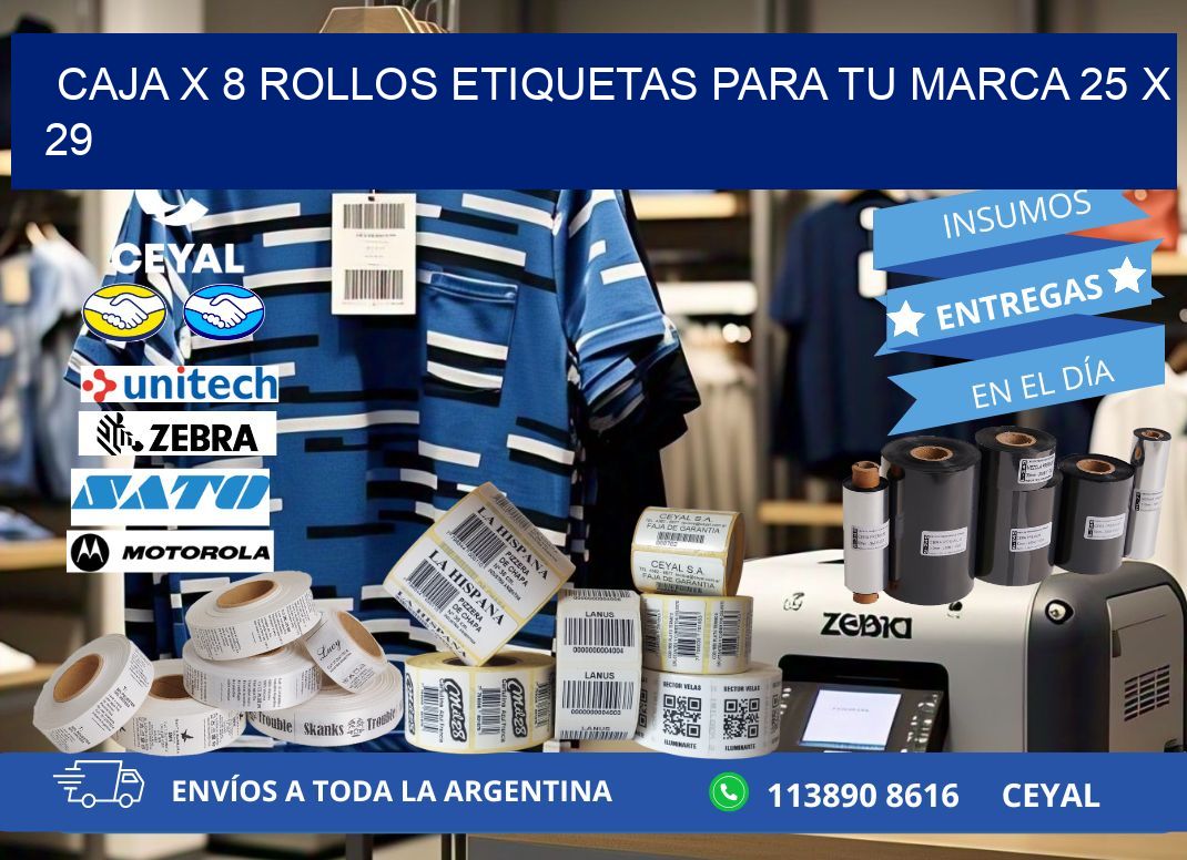 Caja X 8 Rollos Etiquetas para tu marca 25 x 29