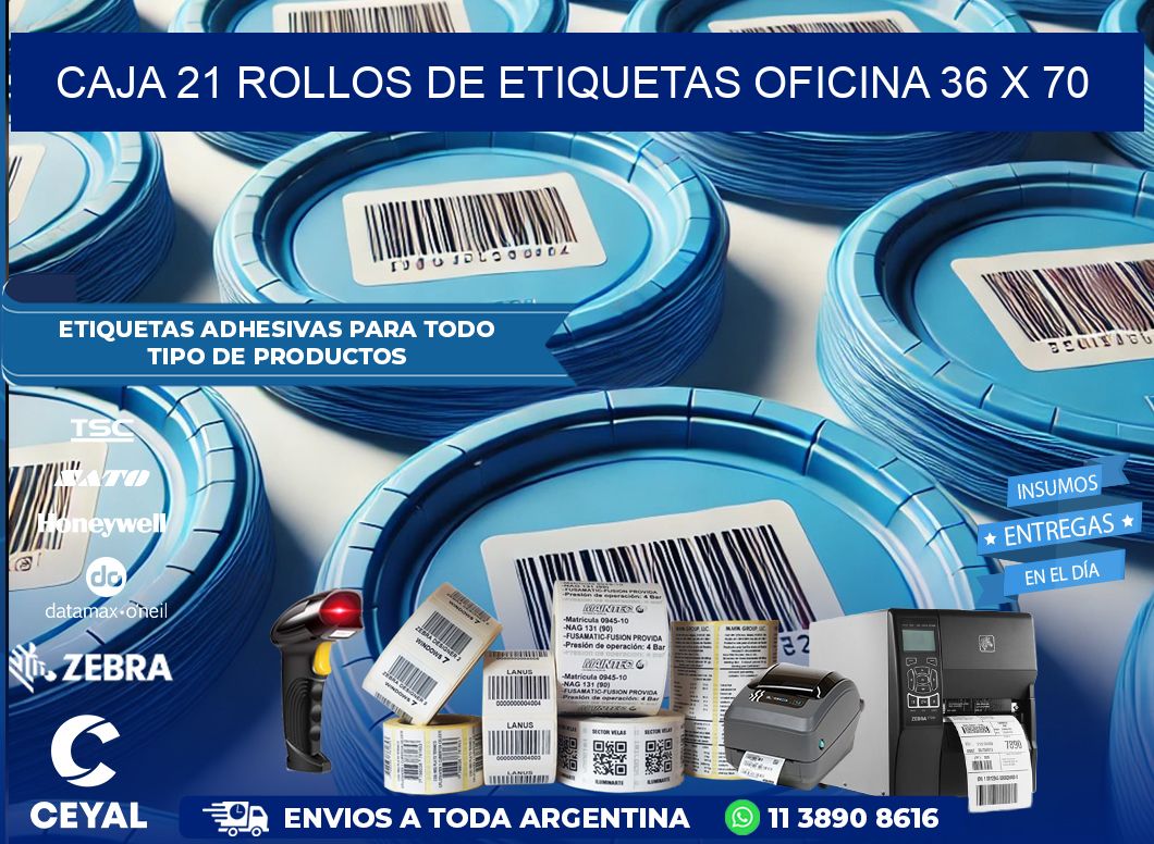 CAJA 21 ROLLOS DE ETIQUETAS OFICINA 36 x 70