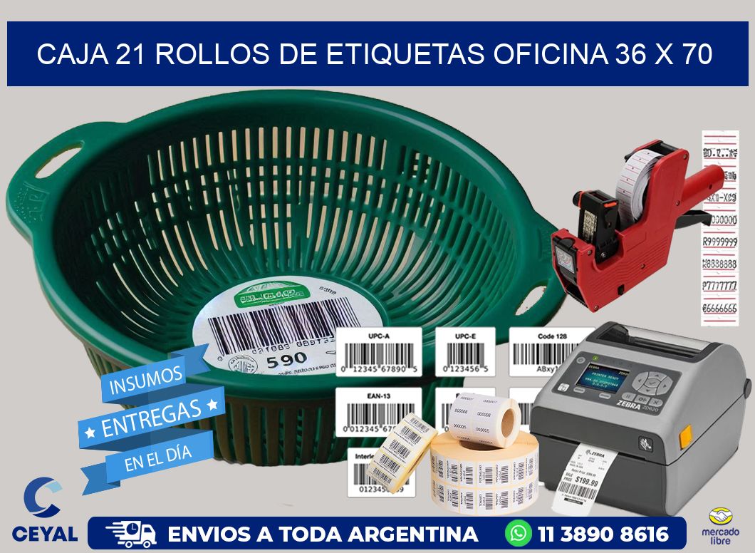 CAJA 21 ROLLOS DE ETIQUETAS OFICINA 36 x 70