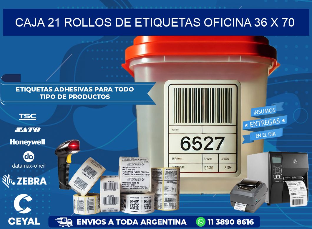 CAJA 21 ROLLOS DE ETIQUETAS OFICINA 36 x 70