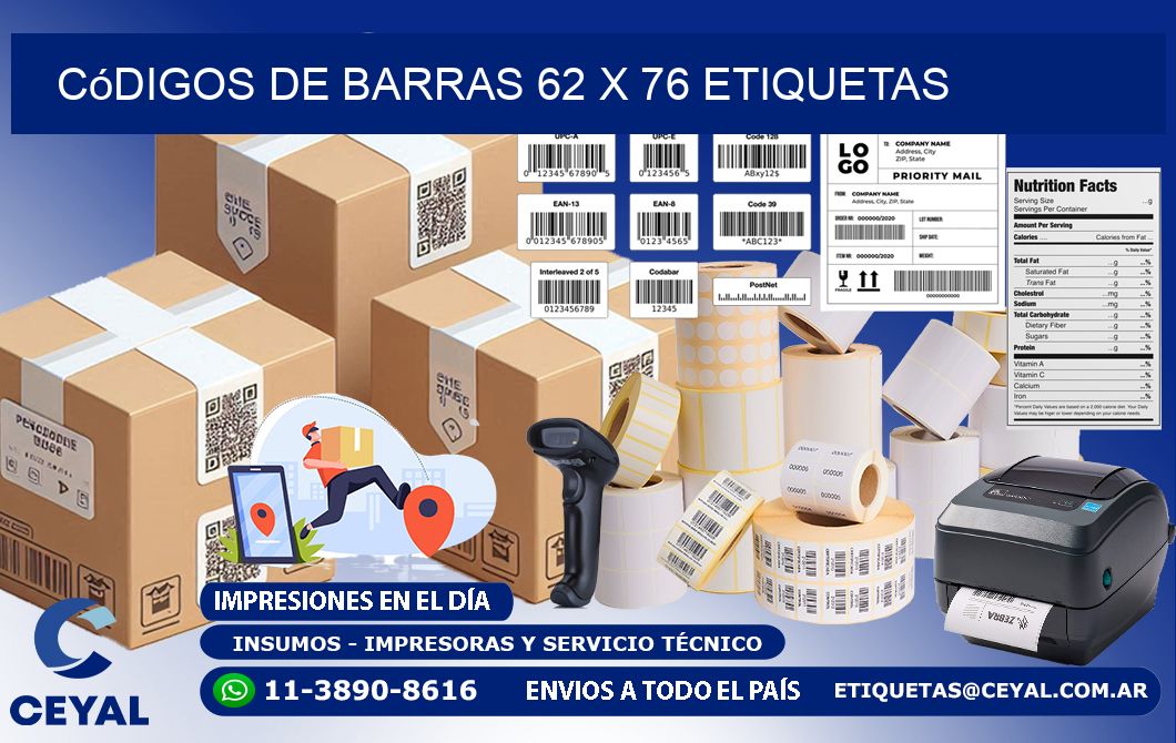 Códigos de Barras 62 x 76 etiquetas