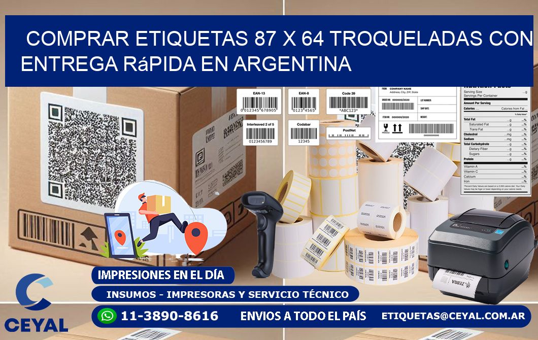 Comprar etiquetas 87 x 64 troqueladas con entrega rápida en Argentina