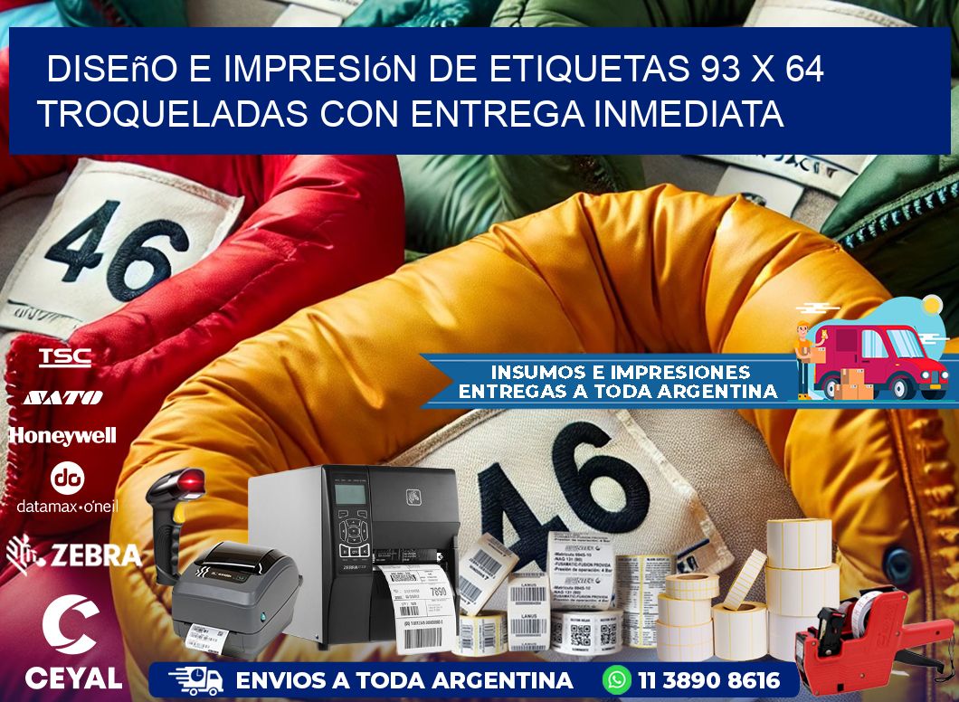 Diseño e impresión de etiquetas 93 x 64 troqueladas con entrega inmediata