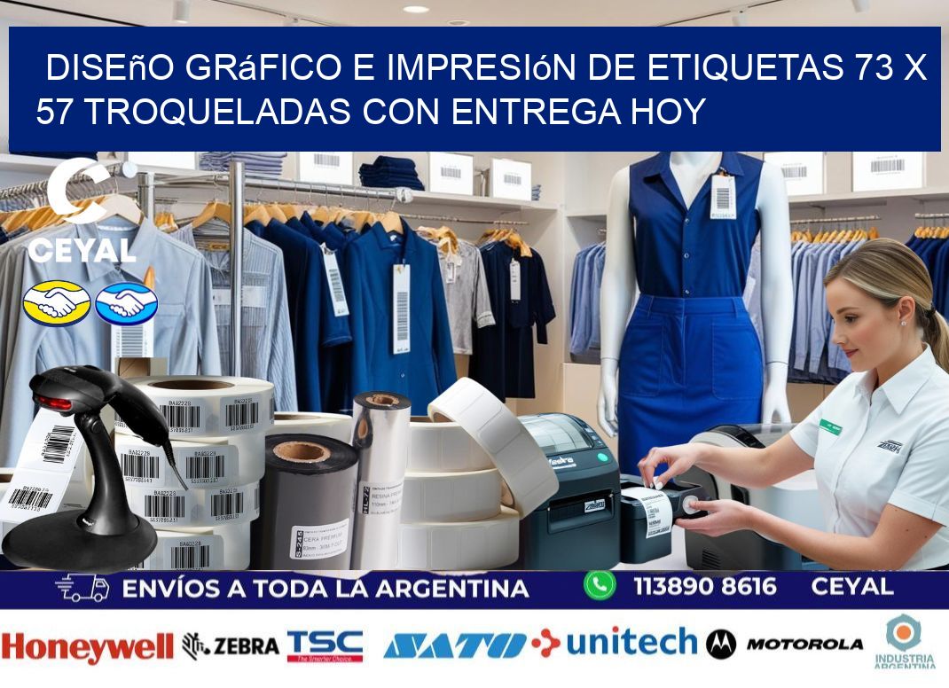 Diseño gráfico e impresión de etiquetas 73 x 57 troqueladas con entrega hoy