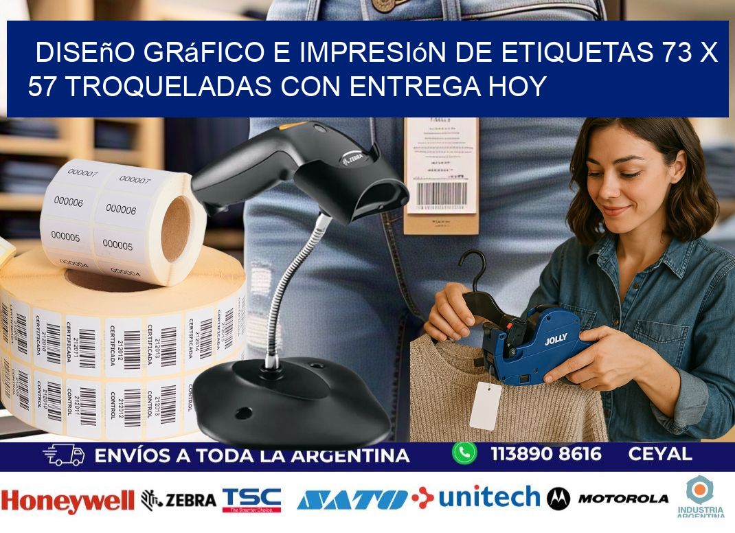 Diseño gráfico e impresión de etiquetas 73 x 57 troqueladas con entrega hoy