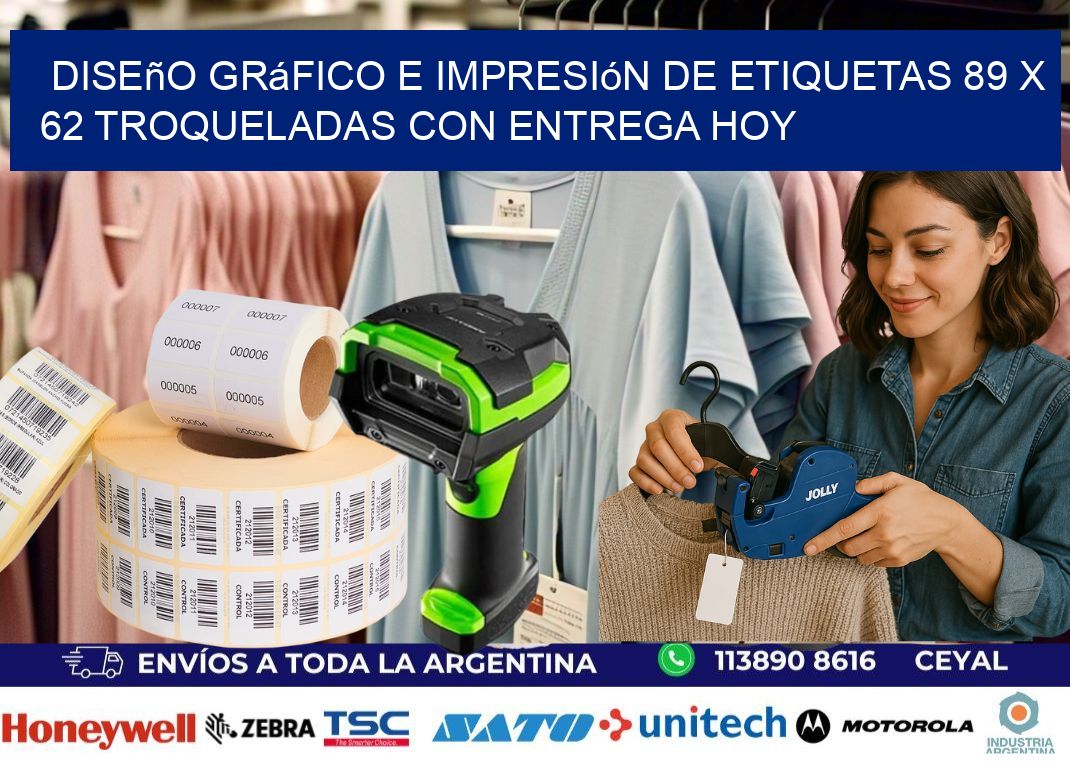Diseño gráfico e impresión de etiquetas 89 x 62 troqueladas con entrega hoy