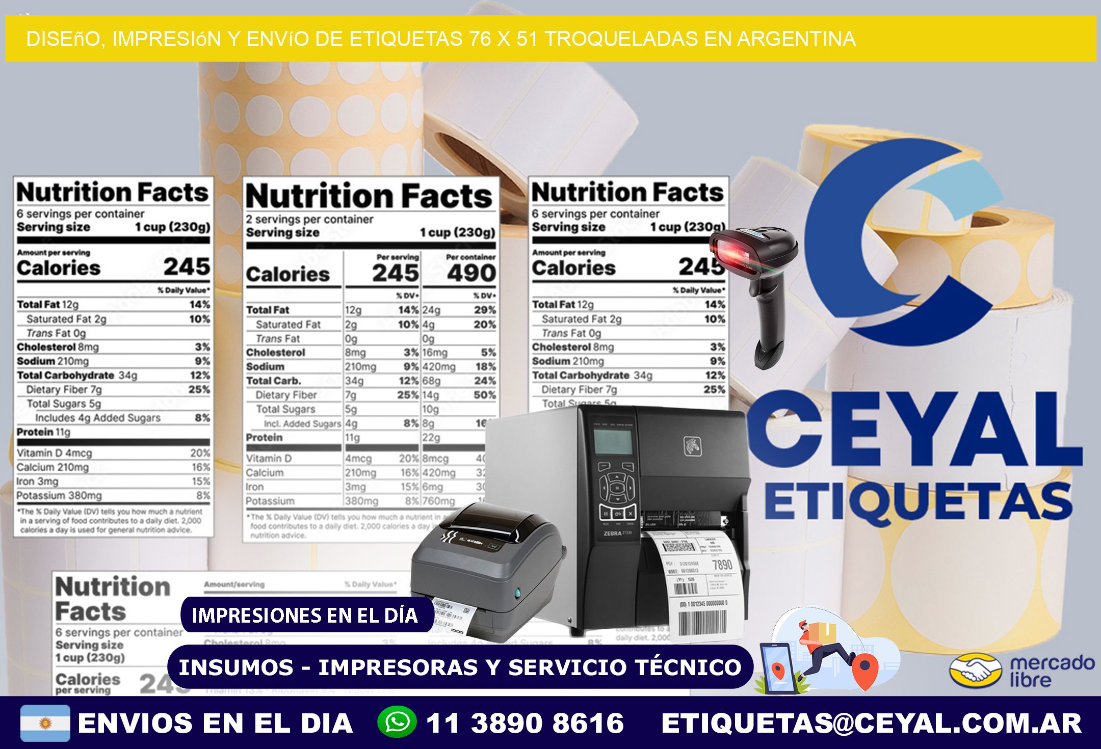 Diseño, impresión y envío de etiquetas 76 x 51 troqueladas en Argentina