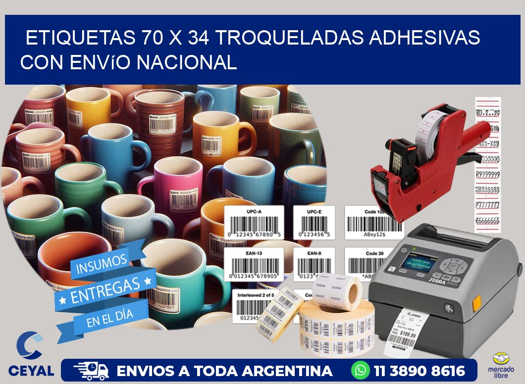 Etiquetas 70 x 34 troqueladas adhesivas con envío nacional
