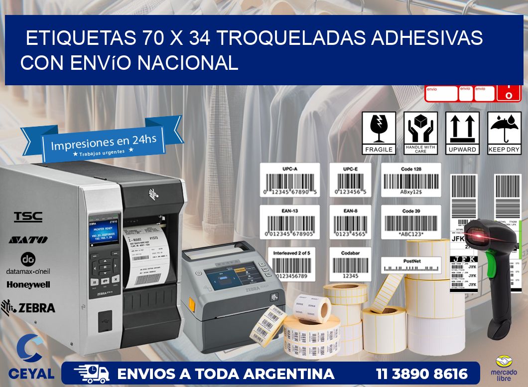 Etiquetas 70 x 34 troqueladas adhesivas con envío nacional