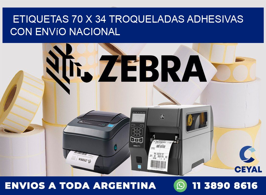 Etiquetas 70 x 34 troqueladas adhesivas con envío nacional
