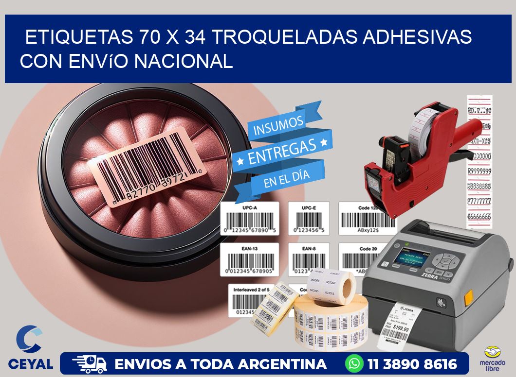 Etiquetas 70 x 34 troqueladas adhesivas con envío nacional