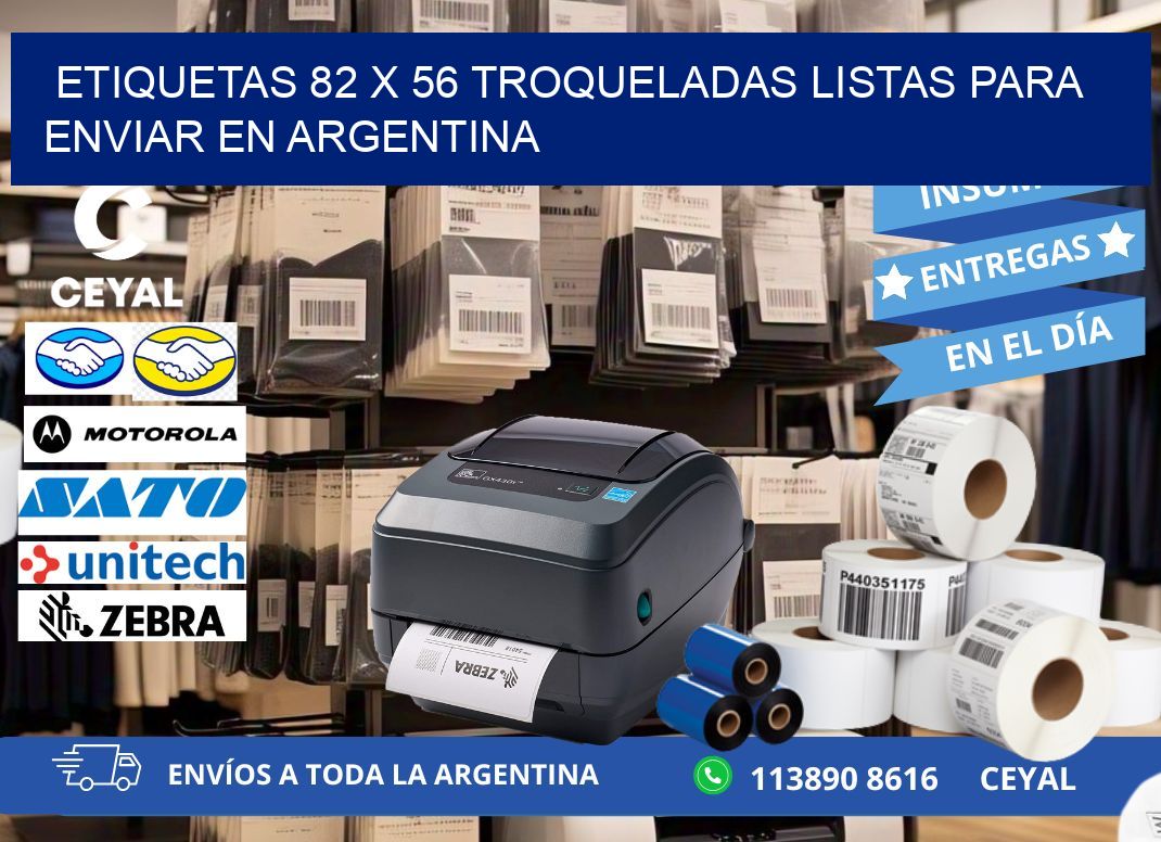 Etiquetas 82 x 56 troqueladas listas para enviar en Argentina