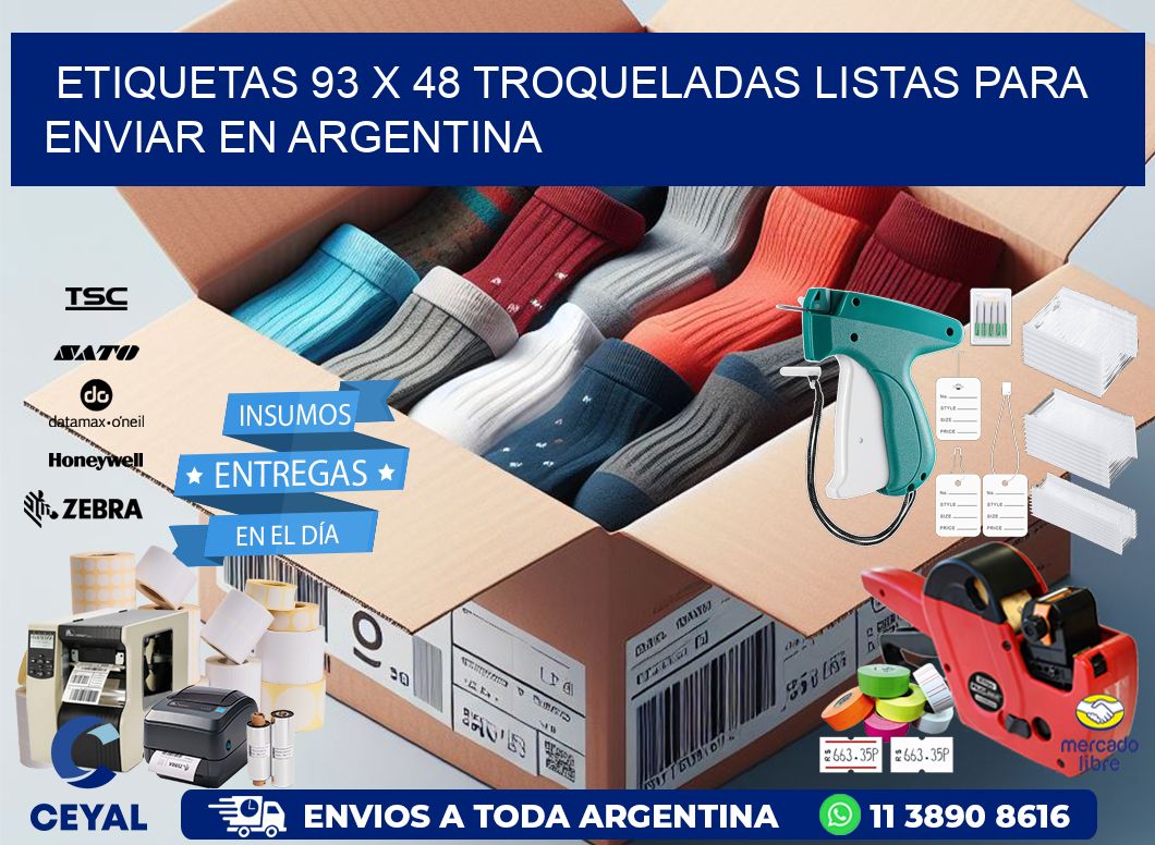 Etiquetas 93 x 48 troqueladas listas para enviar en Argentina