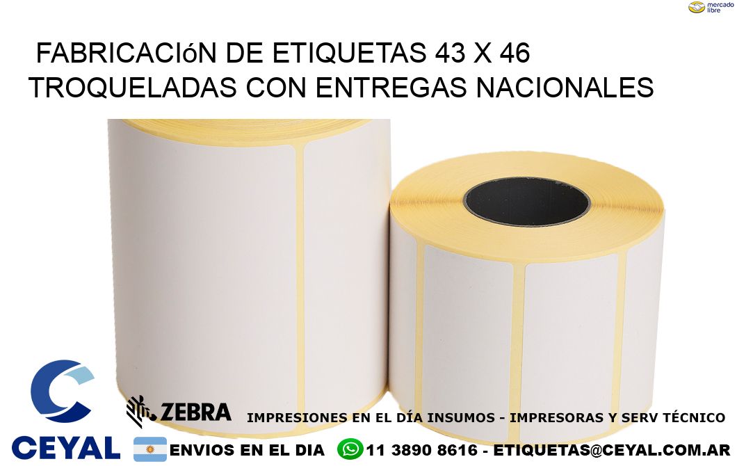 Fabricación de etiquetas 43 x 46 troqueladas con entregas nacionales