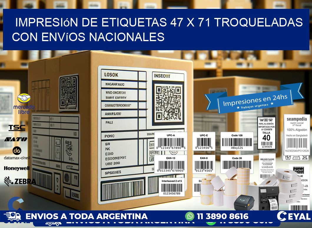 Impresión de etiquetas 47 x 71 troqueladas con envíos nacionales