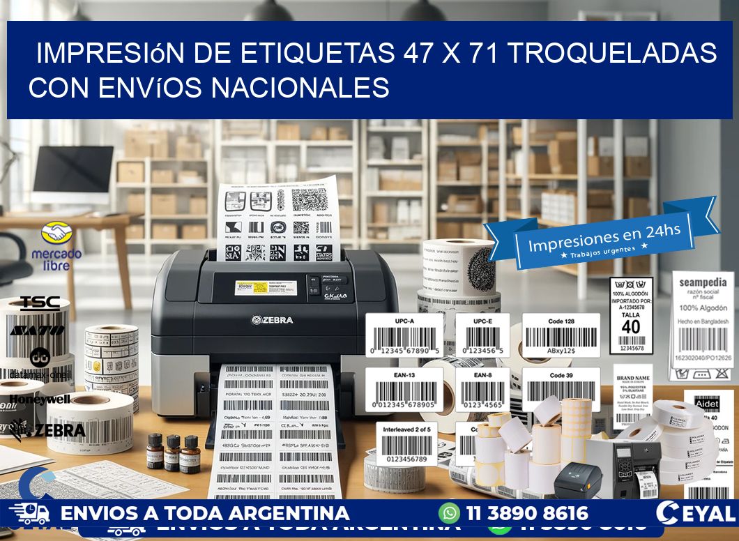 Impresión de etiquetas 47 x 71 troqueladas con envíos nacionales