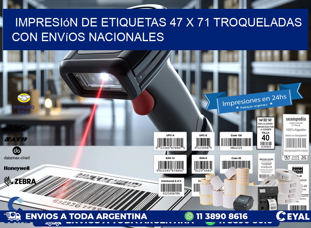 Impresión de etiquetas 47 x 71 troqueladas con envíos nacionales